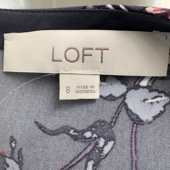 LOFT NOUVEAU GARDEN FLORAL LONG SLEEVE CASUAL SHIFT DRESS IN GRAY WOMEN'S SIZE 8 - Picture 13 of 15